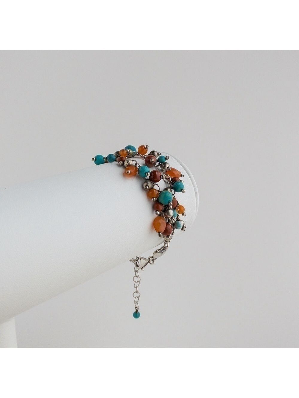 Sterling Silver Turquoise Carnelian Red Jasper Cascade Beaded Cha Cha Bracelet